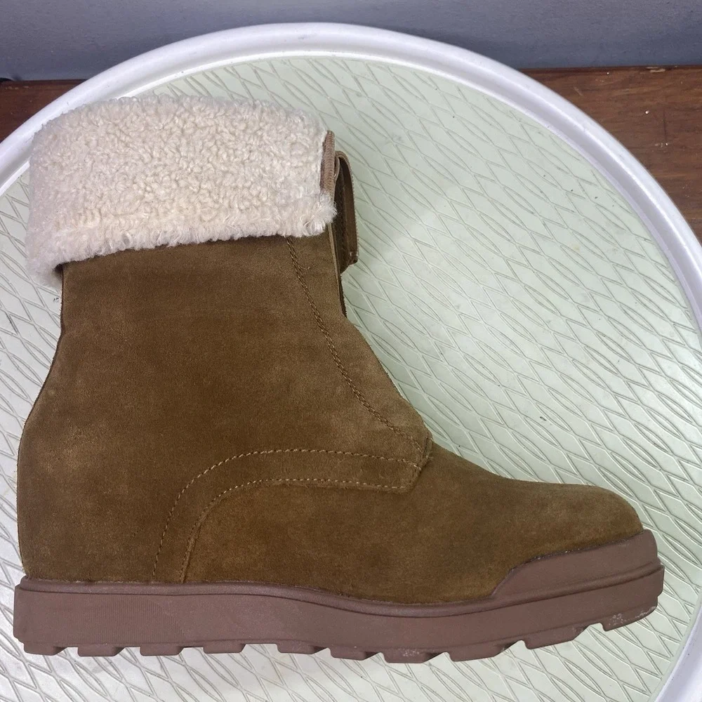 Ozark Trail Women Leather Wedge Winter Ski Boot Waterproof Hidden Heel Brown  10